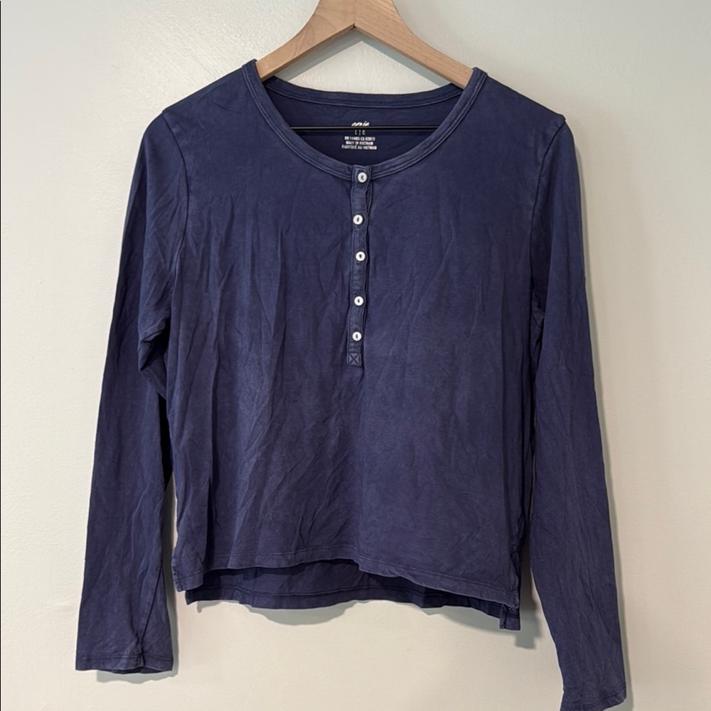 Blue Long Sleeve Henley Shirt
